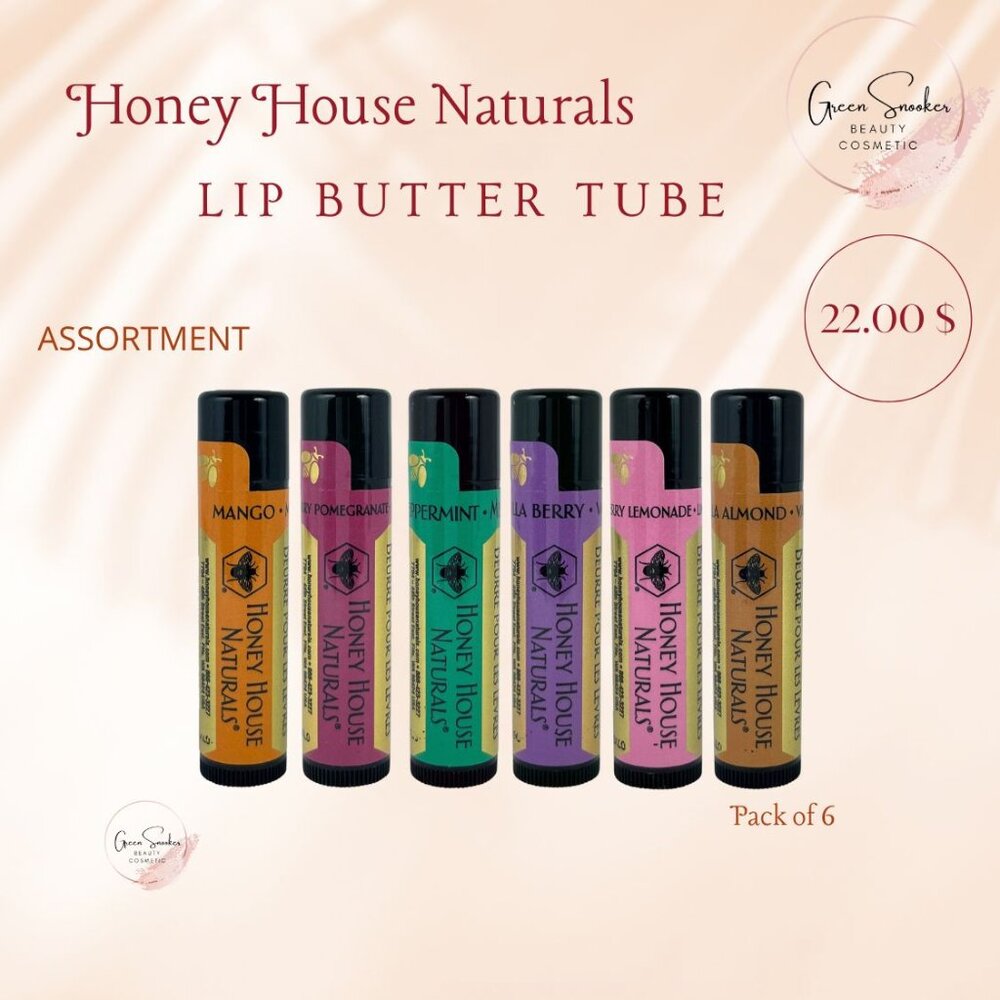 Honey House Naturals, Assortment Lip Butter Tube. Pack of 6